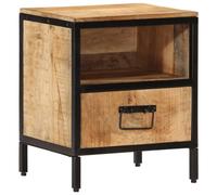 Solid Mango Wood Nightstand 40x35x50 cm with Iron Frame, Elegant Bedside Table for Bedroom & Living Room, Sturdy Storage with Drawer and Open Compartment, Unique Wood Grain Design