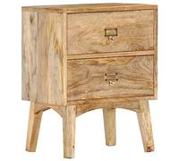 Solid Mango Wood Nightstand 40x35x55 cm with 2 Drawers, Handmade Bedside Table for Bedroom, Rustic Wooden End Table with Storage Space, Easy Assembly Home Decor Furniture