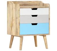 Solid Mango Wood Nightstand 47x35x63 cm Rustic Bedside Table with 3 Drawers Handmade Solid Wood Furniture for Bedroom Storage and Decor