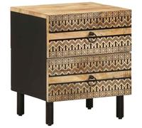 Solid Mango Wood Nightstand Black 40x33.5x46 cm with 2 Drawers, Rustic Bedside Table for Bedroom & Living Room, Sturdy Tropical Hardwood Furniture with Elegant Grain Patterns