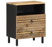 Solid Mango Wood Nightstand Black 50x33x62 cm with 2 Drawers, Rustic Bedside Table for Bedroom Living Room, Sturdy Tropical Hardwood End Table with Wall Anchor