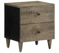 Solid Mango Wood Nightstand Light Gray 40x33x46cm with Metal Legs, Elegant Bedside Table for Bedroom & Living Room, Sturdy Tropical Hardwood with Ample Storage Space