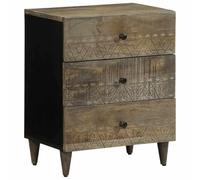 Solid Mango Wood Nightstand Light Gray 50x33x60 cm with Storage Shelf, Elegant Bedside Table for Bedroom & Living Room, Sturdy Tropical Hardwood End Table with Carved Front