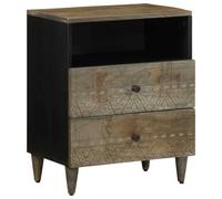 Solid Mango Wood Nightstand Light Gray 50x33x60 cm with Storage Shelf, Elegant Bedside Table for Bedroom & Living Room, Sturdy Tropical Hardwood End Table with Carved Front