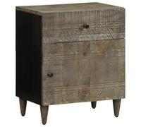 Solid Mango Wood Nightstand Light Gray 50x33x60 cm with Storage Shelf, Elegant Bedside Table for Bedroom & Living Room, Sturdy Tropical Hardwood End Table with Carved Front