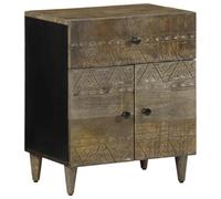 Solid Mango Wood Nightstand Light Gray 50x33x60 cm with Storage Shelf, Elegant Bedside Table for Bedroom & Living Room, Durable Tropical Hardwood End Table with Carved Front