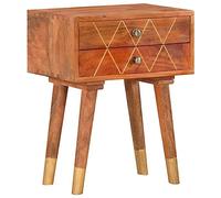 Solid Mango Wood Nightstand with 2 Drawers 43x30x58 cm Rustic Bedside Table for Bedroom Sturdy Storage Furniture Easy to Assemble Natural Wood Finish