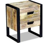 Solid Mango Wood Side Table with 2 Drawers Industrial Nightstand 43x33x51cm Handmade Vintage Bedroom Living Room Storage Cabinet Rustic End Table