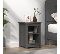 Solid Pine Wood Nightstand Grey 40x35x55 cm with 2 Storage Compartments - Rustic Bedside Table for Bedroom Decor Sturdy Surface for Lamp, Books Plants - Easy Assembly with Wall Mounting Kit