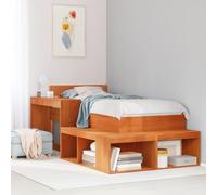 Solid Pine Wood Nightstand with Desk, Multifunctional L-Shaped Storage Furniture for Bedroom, Brown Wax Finish, 222x107x75 cm, Left/Right Mounting Options, Space Saving Design