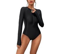 Solid Rash Guard - Bañador de manga larga para mujer, protección solar, traje de surf