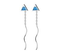 Solid Real Stud Earrings Blue Triangle Linked Drop Stick Girls Friends Gift