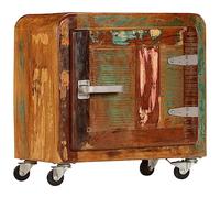 Solid Recycled Wood Nightstand 50x30x50 cm with Wheels, Vintage Industrial Bedside Table, Handmade Unique Design from Reclaimed Timber for Bedroom & Living Room Storage