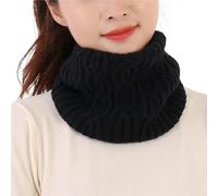 Solid Thick Wool Knitted Hook Flower Neck Guard Fake Collar For Women Warm Scarf Winter Outdoor Cycling Pullover Bib(Black)