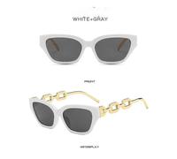 (solid White Frame All Grey)european And American New Personality Cat Eye Sunglasses Fashion Thick Chain Leg Sunglasses Cross-border Hip Hop Sung