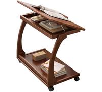 Solid Wood End Table with Wheels, C Shaped Side Table, Couch Table That Slide Under For Small Space, Living Room, Bedroom+(Size:80cm/31.4in)