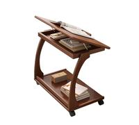 Solid Wood End Table with Wheels, C Shaped Side Table, Couch Table That Slide Under For Small Space, Living Room, Bedroom(60cm/23.6in)