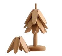 Solid Wood Insulation Pad Set with Holder, Heat-Resistant Coasters Made of Beech and Acacia Wood, Non-Slip, Decorative & Space-Saving, Perfect for Kitchen, Table and Serving Surfaces