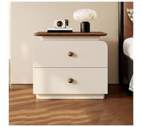 Solid Wood Nightstand with 2 Drawers, Mid-Century Modern Bedside Table End Table, Round Ball Handle Night Stand for Bedroom, Living Room, Apartment(Off White,50cm/19.7in)