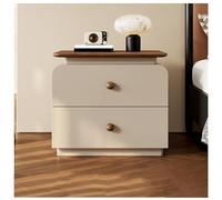 Solid Wood Nightstand with 2 Drawers, Mid-Century Modern Bedside Table End Table, Round Ball Handle Night Stand for Bedroom, Living Room, Apartment(Milk Tea Color,40cm/15.7in)