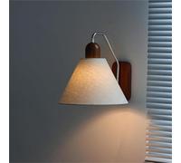 Solid Wood Wall Lamp with Gray Fabric Shade - Bedside Wall Lamp, E26 Base Indoor Lighting for Loft, Living Room(1 PCS)