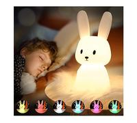 SOLIDEE Bunny - Luz nocturna infantil de silicona con carga USB y 7 cambios luz función temporizador, 1200 mAh para habitación los niños, decoración regalos, juguetes dormir, bebés