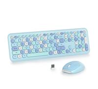 SOLIDEE Combo de Teclado y Ratón Inalámbrico Colorido,2.4GHz Teclado de máquina de Escribir Retro,104 Teclas Teclado con Teclado Numérico,Teclado de Membrana Silencioso(Americano QWERTY)(Blue)
