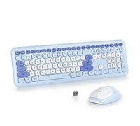 SOLIDEE Combo de Teclado y Ratón Inalámbrico Colorido,2.4GHz Teclado de máquina de Escribir Retro,104 Teclas Teclado con Teclado Numérico,Teclado de Membrana Silencioso(Americano QWERTY)(Pro Blue)