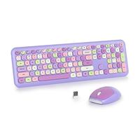SOLIDEE Combo de Teclado y Ratón Inalámbrico Colorido,2.4GHz Teclado de máquina de Escribir Retro,104 Teclas Teclado con Teclado Numérico,Teclado de Membrana Silencioso(Americano QWERTY)(Purple)
