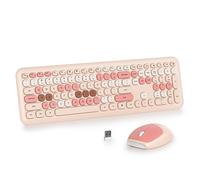 SOLIDEE Combo de Teclado y Ratón Inalámbrico Colorido,2.4GHz Teclado de máquina de Escribir Retro,104 Teclas Teclado con Teclado Numérico,Teclado de Membrana Silencioso(Americano QWERTY)(Milk Tea)