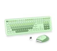 SOLIDEE Combo de Teclado y Ratón Inalámbrico Colorido,2.4GHz Teclado de máquina de Escribir Retro,104 Teclas Teclado con Teclado Numérico,Teclado de Membrana Silencioso(Americano QWERTY)(Light Green)