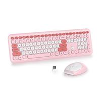 SOLIDEE Combo de Teclado y Ratón Inalámbrico Colorido,2.4GHz Teclado de máquina de Escribir Retro,104 Teclas Teclado con Teclado Numérico,Teclado de Membrana Silencioso(Americano QWERTY)(Pro Pink)