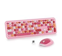 SOLIDEE Combo de Teclado y Ratón Inalámbrico Colorido,2.4GHz Teclado de máquina de Escribir Retro,104 Teclas Teclado con Teclado Numérico,Teclado de Membrana Silencioso(Americano QWERTY)(Pink)