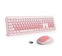 SOLIDEE Combo de Teclado y Ratón Inalámbrico Colorido,Teclado Retro 2.4GHz de Máquina de Escribir,104 Teclas con Teclado Numérico,Teclado de Membrana Silenciosa(Americano QWERTY)(Diary Pink)