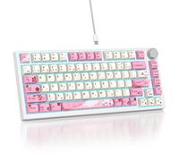 SOLIDEE Teclado Intercambiable en Caliente 75%,Retroiluminación RGB,Gasket Teclado para Juegos de 82 Teclas TKL,Teclado Compacto NKRO con Control de Perilla de Aluminio(82 Flower)