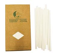 Sólido Blanco Pajitas PapeL,100 Blanca Pajita Desechable para Fiestas, Cumpleaños y Celebraciones, Bebidas Frías y Calientes -100% Biodegradable