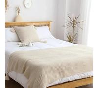 Sólido Corredor De La Cama Con Borla, Verde Punto Manta Para Sofá Y Siesta Algodón Suave Reversible Cama Individual Final Bufanda Decorativa Sillón Settee Cubierta(White,80*170cm for 150cm bed)