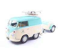 Solido Kool Combi 2024 - Baca Retro Mini autobús con Tabla de Surf, Pintura Bicolor, Frontal en V, Modelo Diecast, Color Verde Menta/Blanco, 1:18