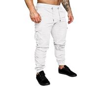 Sólido Leggings Pantalones Tooling Pantalones de los hombres Multi-bolsillo Pantalones Casual Color Pantalones de los hombres Banda 1, blanco, 41-44.5