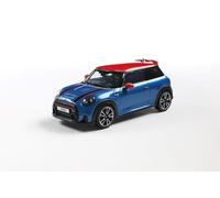 Solido Mini Cooper (2023) - Coche Compacto de Tres Puertas, Techo Rojo, Detalles Deportivos, Modelo Diecast Island Blue Metallic 1:43