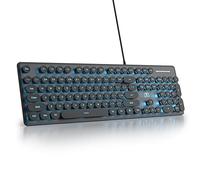 Sólido Teclado de Membrana 100%,104 Teclas Punk Máquina de Escribir Retro,Teclado de Membrana de Teclas Redondas,con Cable USB para PC/Win/Mac/Ordenador portátil(Americano QWERTY)(V300 Black)