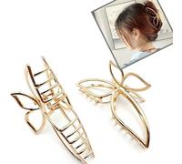 Solilayx Paquete de 2 pinzas de mariposa para mujer, pinzas de metal para cabello grueso, garras grandes antideslizantes para recogidos, moños, coletas