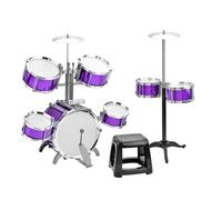 Solinder Juego de batería de jazz con taburete, 7 tambores musicales, instrumentos de percusión para principiantes, regalos de vacaciones, parche de PVC grueso, fácil instalación