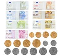 Solinorex Set de Dinero de Juego de 175 Piezas con Diseño de - 7 Denominaciones y 16 Monedas para Educación Financiera Infantil y Soporte para Juegos de Mesa (142,5 g)