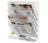 Solinxe Revistero Pared Metálico 6 Niveles - Organizador de Escritorio Documentos A4, Archivador Oficina con Bandeja, Porta Revistas y Carpetas Colgantes para Hogar/Escuela (Blanco)