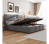 Solisburne Cama de 180 x 200 cm, cama tapizada con cajón, cama doble con espacio de almacenamiento inferior, cama de almacenamiento hidráulica con cabecero y somier, estructura de cama, terciopelo