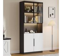 Solisburne Vitrina de cristal de 200 cm, de pie con 4 puertas y compartimentos ajustables, vitrina de cristal con LED, vitrina de coleccionista para salón, dormitorio, oficina, cristal templado, color