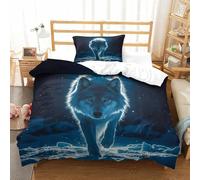 Solitario Lobo Juego De Funda Nórdica Single（135x200cm）, Edredón para Adultos, Ropa De Cama De Fácil Cuidado Luna Llena Funda De Edredón Niños Y Niñas