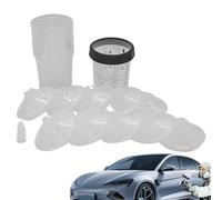Sollee Vasos de mezcla de pintura automotriz, 400 ml, con anillo de retención y 5 tapones, 10 revestimientos, 10 tapas, suministros de pintura de automóviles para proyectos de revestimiento industrial