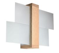 SOLLUX lighting Feniks 1 Aplique | Elegante Carcasa De Madera + Combinación De Pantalla De Vidrio | Bombilla Reemplazable E27, 1 x 60 W | Madera Natural, 43 x 12 x 30 cm